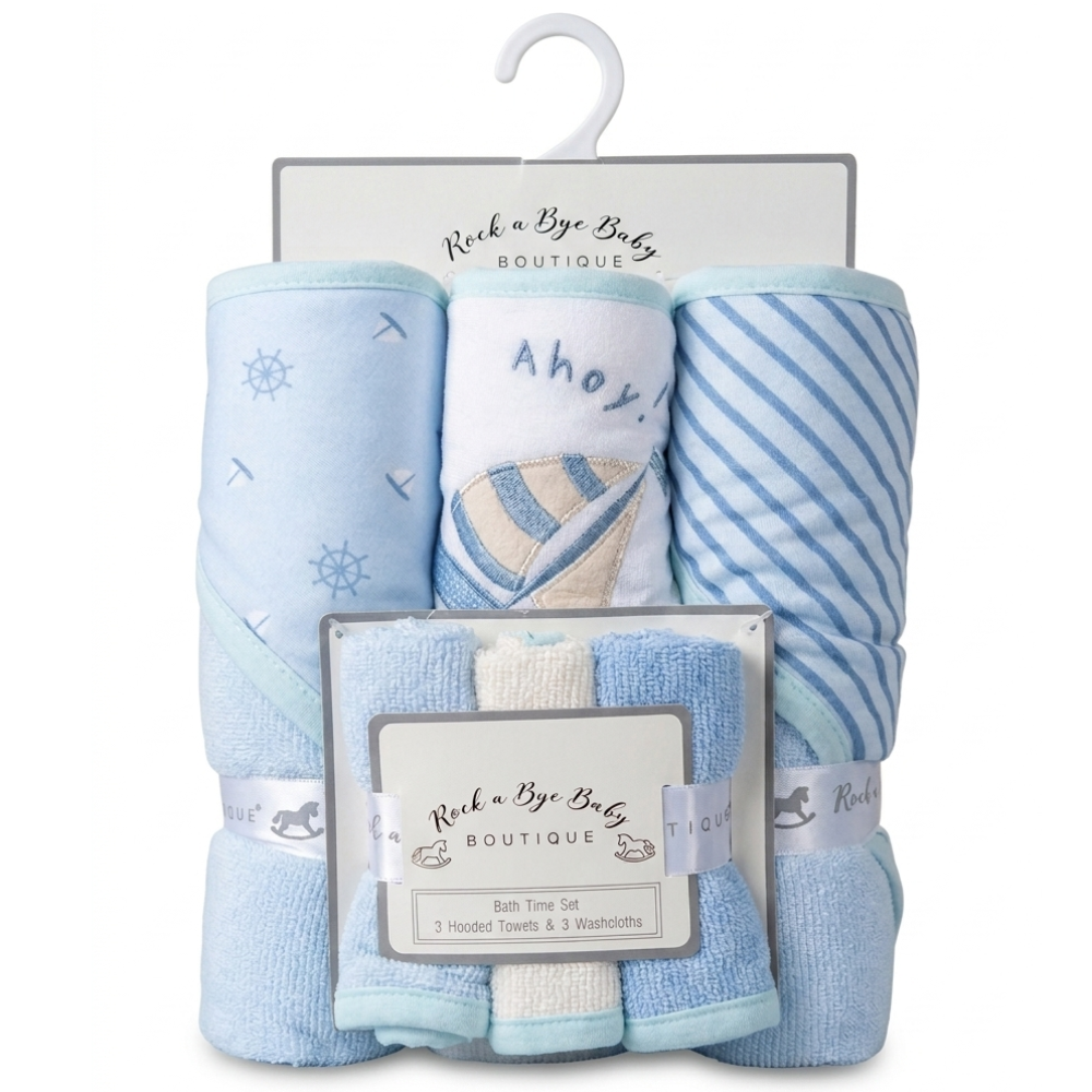 H12869: Baby Boys Sailor 6 Piece Hooded Towels & Washcloths Bath Time Set H12869: Baby Boys Sailor 6 Piece Hooded Towels & Washcloths Bath Time Set
